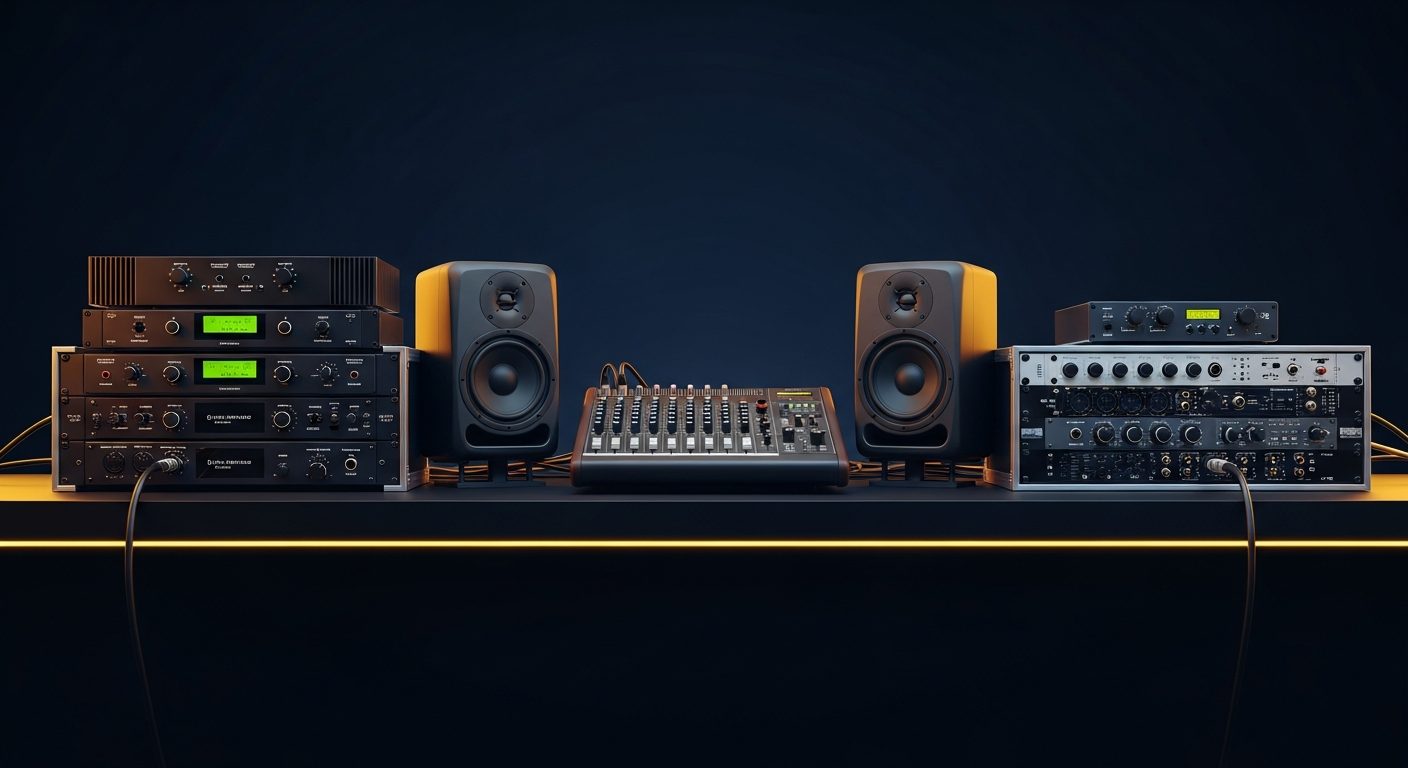 Equipo de audio profesional en estudio
